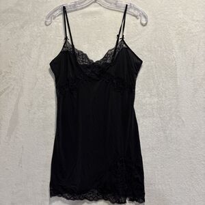 Victoria's Secret Y2K Black Lace Satin Slip Dress Chemise Women's Size Medium